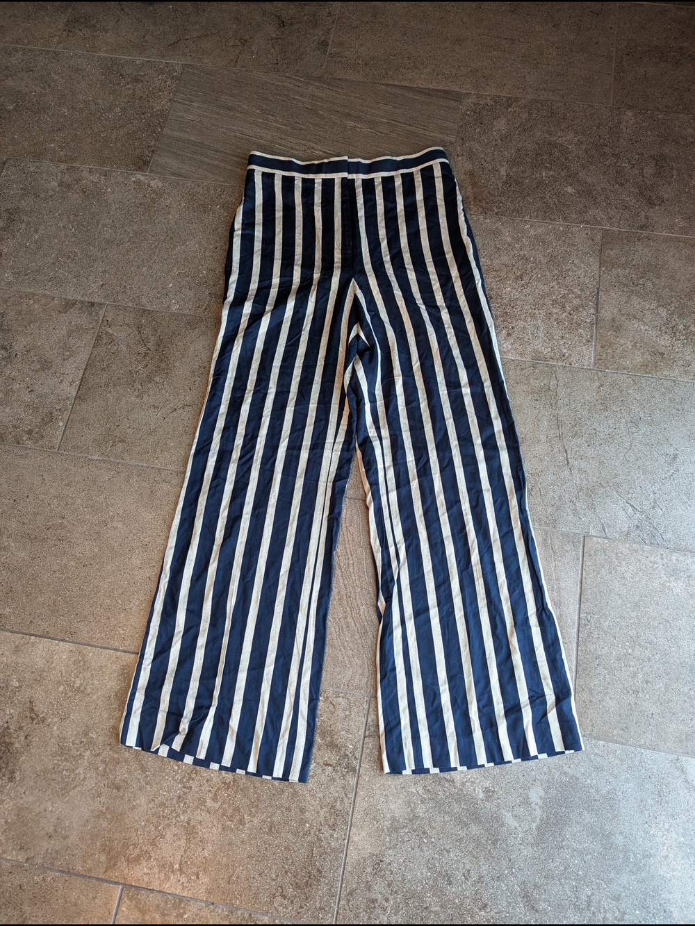 Ann Taylor Navy and White Vertical Stripe Wide-Leg Pants